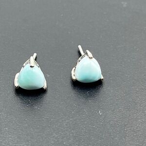 Sterling Silver Ocean Blue Larimar Rounded Triangular Prong‎ Stud Earrings